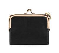 Bortivier Women's Short Wallet Bifold Retro Multifunction Coin Purse with Zip and Kiss Lock Black