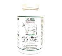 Boru Supplements Grass Fed Irish Beef Liver Heart Kidney Vitamins B12, Coenzyme Q10, Iron, Zinc, Selenium (180 Capsules) Organically Reared