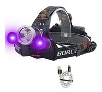 BORUIT LED Light Headlamp 5000 Lumens Rechargeable Blacklight Headlight for Night Fishing, Scorpions Hunting, Auto Oil and HVAC Leaks, Detect Fake Money/Jewelry/Pet Urine Stains (UV+White Light)