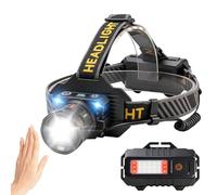 BORUIT T701A Head Torch Super Bright, Zoomable High Lumen Headlamp with Motion Sensor, 9 Modes Rechargeable Headlight 90° Adjustable Angle, IPX4 Waterproof, for Camping, Working, Fishing
