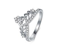 BORUO 925 Sterling Silver Cubic Zirconia Princess Crown Tiara Wedding Cz Band Eternity Ring 4-12 silver