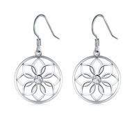 BoRuo 925 Sterling Silver Earrings, Lotus Flower Yoga Earrings