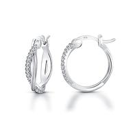 BORUO 925 Sterling Silver Hoop Earrings, Cuff Huggie Stud Twisted Infinity Hoop Earrings for Women, Silver, Cubic Zirconia