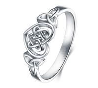 BORUO 925 Sterling Silver Ring Celtic Knot Heart High Polish Tarnish Resistant Eternity Wedding Band Stackable Ring, Sterling Silver