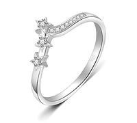 BORUO 925 Sterling Silver Ring, Chevron Wave Three Star Cubic Zirconia CZ Comfort Fit Wedding Band Ring Size 4-12, Sterling Silver, Cubic Zirconia