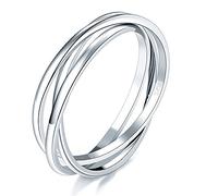 BORUO 925 Sterling Silver Ring, Fidget Ring Anxiety Ring, Triple Row Rolling Interlocking Stacking Rings, High Polish Rings for Women, Men Each Band Width 1.8mm Size 4-12, Sterling Silver, Platinum