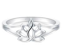 BORUO 925 Sterling Silver Ring, Lotus Flower Yoga High Polish Tarnish Resistant Comfort Fit Wedding Band Ring, 5 UK, Sterling Silver
