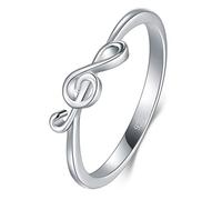 BORUO 925 Sterling Silver Ring - Stackable Music Note Band - Comfort Fit Silver Rings Women - Music Note Silver Band Ring - Fine Jewellery Stackable Ring, 2mm, Size 4-12, sterling-silver, No Gemstone