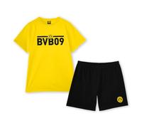 Borussia Dortmund BVB Schlafanzug schwarzgelb, Shirt, Hose, exklusive Kollektion, BVB09 Schriftzug, 100% Baumwolle, kurz, Unisex - Erwachsene Footie, schwarzgelb, L - 23996100
