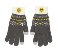 Borussia Dortmund Unisex BVB Norwegian Gloves, Grey/White with Winter Pattern, 100% Polyacrylic Gloves (Pack of 2)