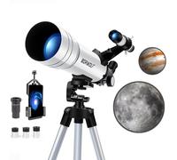 BORWOLF Telescope HD 400/70mm - Refractor Astronomy Telescope for Kids & Adults - Beginner - White - Tripod Mount - Manual Focus - 15:1 Zoom - Children's Gift