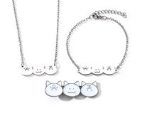 Boryeer Love and Deepspace Sylus Cat-Themed Jewelry Collection: 3PC Necklace+Bracelet+Hair Clips for Anime Cosplay Gifts