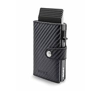 BORZ Prime Card Holder with Coin Compartment, AirTag Compatible, Minimalist with RFID Protection, Unisex, for Cards and Notes, 1a Genuine Carbon Leather - Anthracite case, MAXUS 1 (Magnetic Cardcase)