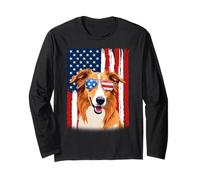 Borzoi Dog US America Flag Men Women 4th of July Patriotic Long Sleeve T-Shirt