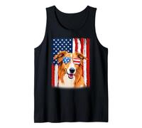 Borzoi Dog US America Flag Men Women 4th of July Patriotic Tank Top