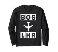 BOS to LHR Airplane Route Boston London Long Sleeve T-Shirt