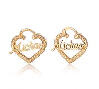 Bosajewel Personalized Bamboo Earrings for Women Custom Name Earrings Circle Gold Bamboo Hoop Earrings Hip-Pop Style Womens Girls Drop Dangle Earrings Jewelry Gift