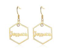 Bosajewel Personalized Birthstone Name Earrings for Women Girls Custom Any Name Earrings with Hexagon Gold Hoop Earrings Drop Dangle Earrings Jewelry Gift
