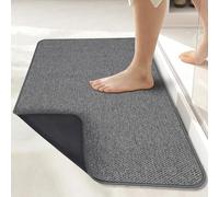 Bosap Bath Mat, Ultra Thin Bath Rugs, Rubber Mats for Quick Dry, Washable, Fit Under Door, Super Absorbent for Bathroom Floor, Shower, Sink (Dark Grey, 20''x32'')