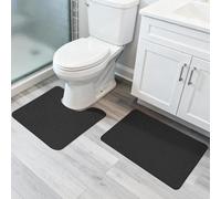Bosap Bathroom Rugs Set 2 Pieces,Thin Bathroom Mats,Toilet Rugs,Quick Dry,Non-Slip,Machine Washable,Low Pile,Absorbent Bath Mats,Shower,Sink,Home Decor Accessories.Black,1'5"x2'3"+1'8"x2" U Shape