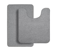 Bosap Bathroom Rugs Set 2 Pieces,Thin Bathroom Mats,Toilet Rugs,Quick Dry,Non-Slip,Machine Washable,Low Pile,Absorbent Bath Mats,Shower,Sink,Home Decor Accessories.Grey,1'5"x2'3"+1'8"x2" U Shape