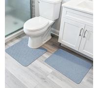 Bosap Bathroom Rugs Set 2 Pieces,Thin Bathroom Mats,Toilet Rugs,Quick Dry,Non-Slip,Machine Washable,Low Pile,Absorbent Bath Mats,Shower,Sink,Home Decor Accessories.Blue,1'5"x2'3"+1'8"x2" U Shape