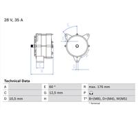 FITS MERCEDES-BENZ T2/LN1 PLATFORM/CHASSIS 609 D ALTERNATOR 0986037440 BOSCH
