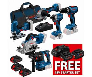 Bosch 0615A5008C 18V Brushless 6 Piece Tool Kit 3X 4.0Ah Procore Battery Charger + Free Procore18V 4.0Ah + 5.5Ah Starter Set