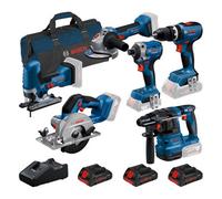 Bosch 0615A5008C 6 Pieces Power Tool Combo Kit With 3 X 4.0Ah Batteries, Charger & Tool Bag