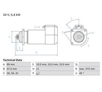 BOSCH 0986013260 Starter 375mm Length Clockwise Fits MAN VOLVO STEYR LIEBHERR