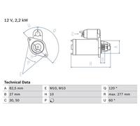 BOSCH 0986013910 Starter 277mm Length Clockwise Fits Mercedes-Benz T1 T1/TN