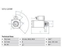 BOSCH 0986016660 Starter Fits Renault Safrane Volvo 850 C70 S40 S60 S70 S80 V40