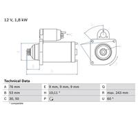 BOSCH 0986016990 Starter Fits VW California Transporter Transporter/Caravelle