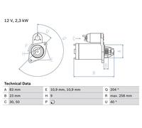 BOSCH 0986019820 Starter 258mm Length Fits MAGIRUS-DEUTZ BOMAG DEUTZ-FAHR JCB