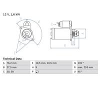 BOSCH 0986022500 Starter 253mm Length Clockwise Rotation Fits LOMBARDINI