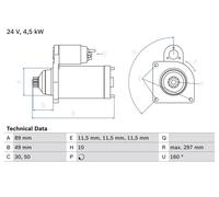 BOSCH 0986022940 Starter 297mm Length Clockwise Rotation Fits IVECO MITSUBISHI