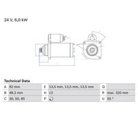 Bosch Starter Motor 24V 6kW 12 Teeth fits Daf Xf II 2021 on
