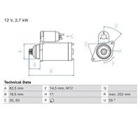 BOSCH 0986026030 Starter 12V Voltage 2.7kW Power Fits Toyota Hilux Vigo Hilux