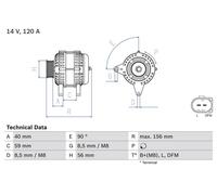 BOSCH 0986042810 Alternator 156mm Length Clockwise Fits Audi Seat Skoda VW