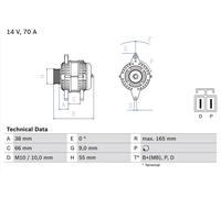 BOSCH 0986045551 Alternator 165mm Length Clockwise Rotation 14V Fits Mazda