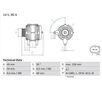 BOSCH 0986046050 Alternator Fits Mercedes-Benz V-Class Vito Nissan Cabstar E VW