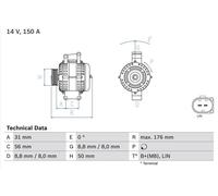 BOSCH 0986047150 Alternator Fits Mercedes-Benz C-Class CLC-Class CLK CLS E-Class
