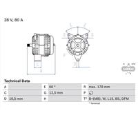 BOSCH 0986047420 Alternator 178mm Length Clockwise Rotation 28V Voltage Fits MAN