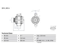 BOSCH 0986049320 Alternator 210mm Length Clockwise Rotation 28V Voltage Fits DAF