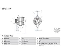BOSCH 0986049360 Alternator 202mm Length 28V Fits KHD VOLVO RENAULT TRUCKS