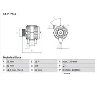 BOSCH 0986049960 Alternator 170mm Length Fits Citroen C1 Peugeot 107 Toyota Aygo