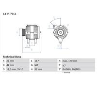 BOSCH 0986049960 Alternator 170mm Length Fits Citroen C1 Peugeot 107 Toyota Aygo