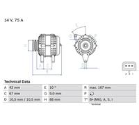 BOSCH 0986080390 Alternator 167mm Length 14V Voltage Fits Mazda B-Series