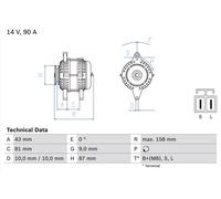 BOSCH 0986080430 Alternator 158mm Length Clockwise Fits Nissan Almera X-Trail