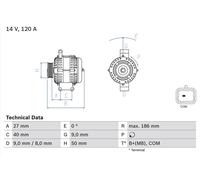 BOSCH Alternator for Peugeot 207 16V Turbo 5FR(EP6DT) 1.6 (10/2009-10/2012)